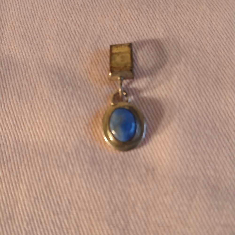 Blue and Sterling Silver Oval Pendant Necklace